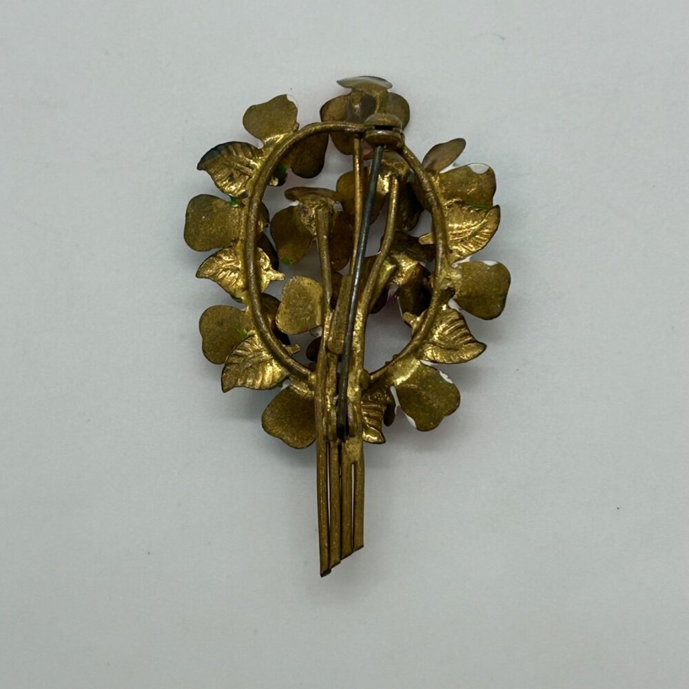 Vintage Austrian Enamel Flower Bouquet Brooch Hand Painted Multicolor Floral - Picture 7 of 16
